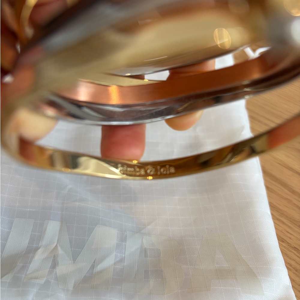 Bimba y Lola | Tri-Tone Stackable Bangle Bracelet Set - Gold, Rose Gold & Silver - Picture 5 of 5